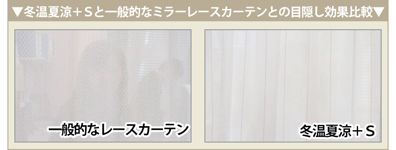 冬温夏涼+Sと一般的なミラーレースカーテンとの目隠し効果比較