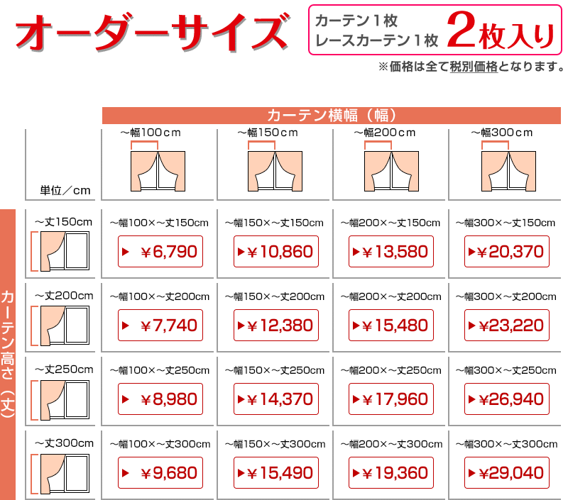 オーダーサイズ表