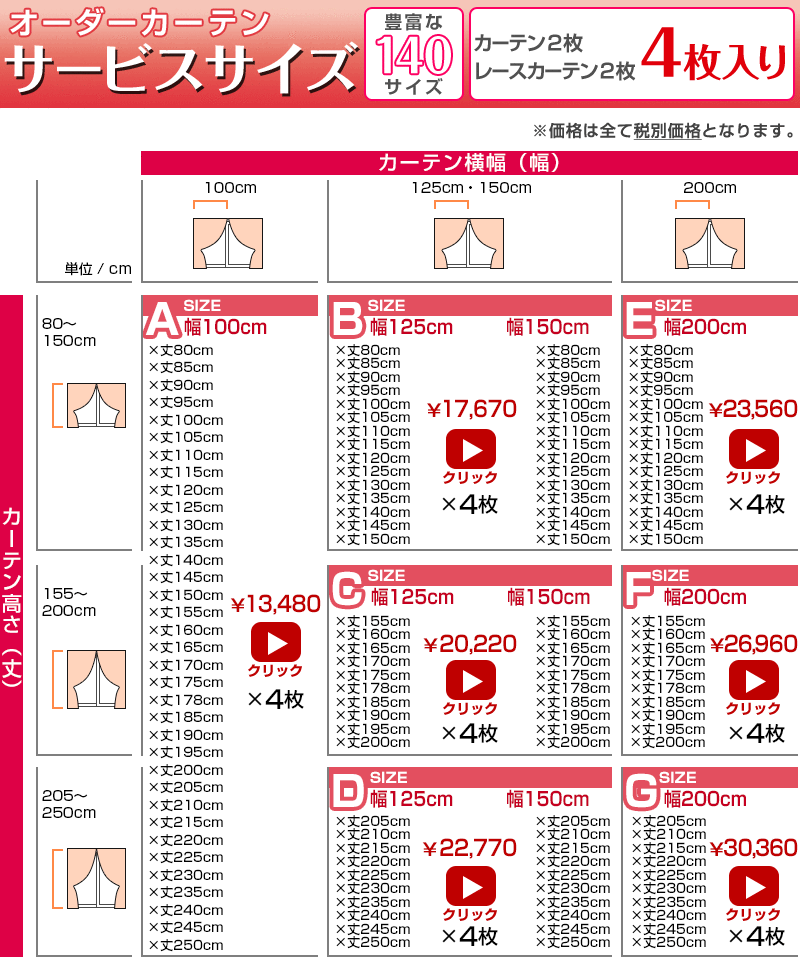 サービスサイズ表