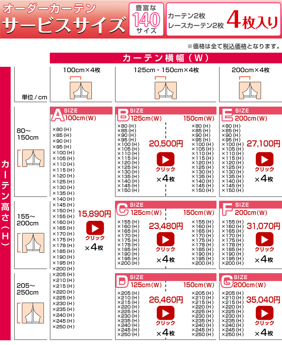 サービスサイズ表