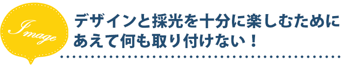 デザインと採光を十分に楽しむためにあえて何も取り付けない!カーテンとレースカーテンを掛ける。