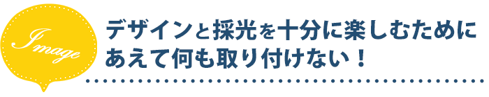 デザインと採光を十分に楽しむためにあえて何も取り付けない!カーテンとレースカーテンを掛ける。
