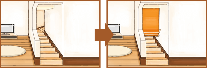 階段の間仕切りとしてシェード使用のイメージ